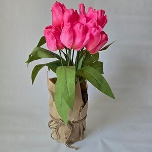 Pink Faux Tulip Floral Arrangement / Spring Decor